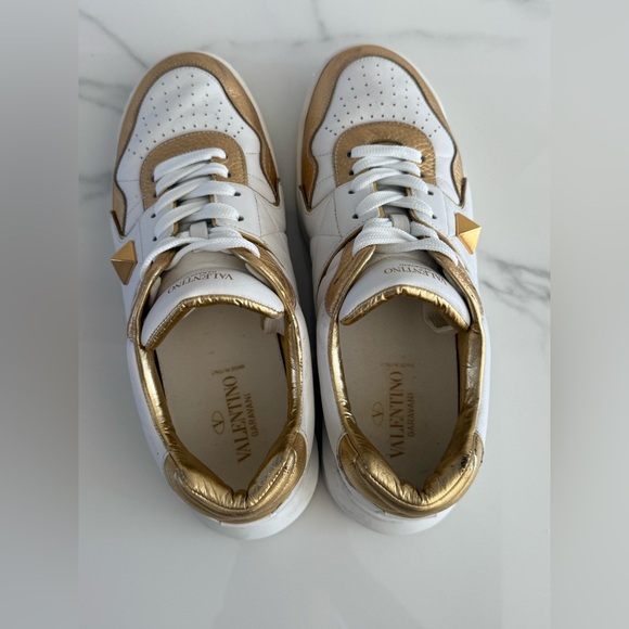 Valentino Gold and White Leather Sneakers - Picture 8 of 9